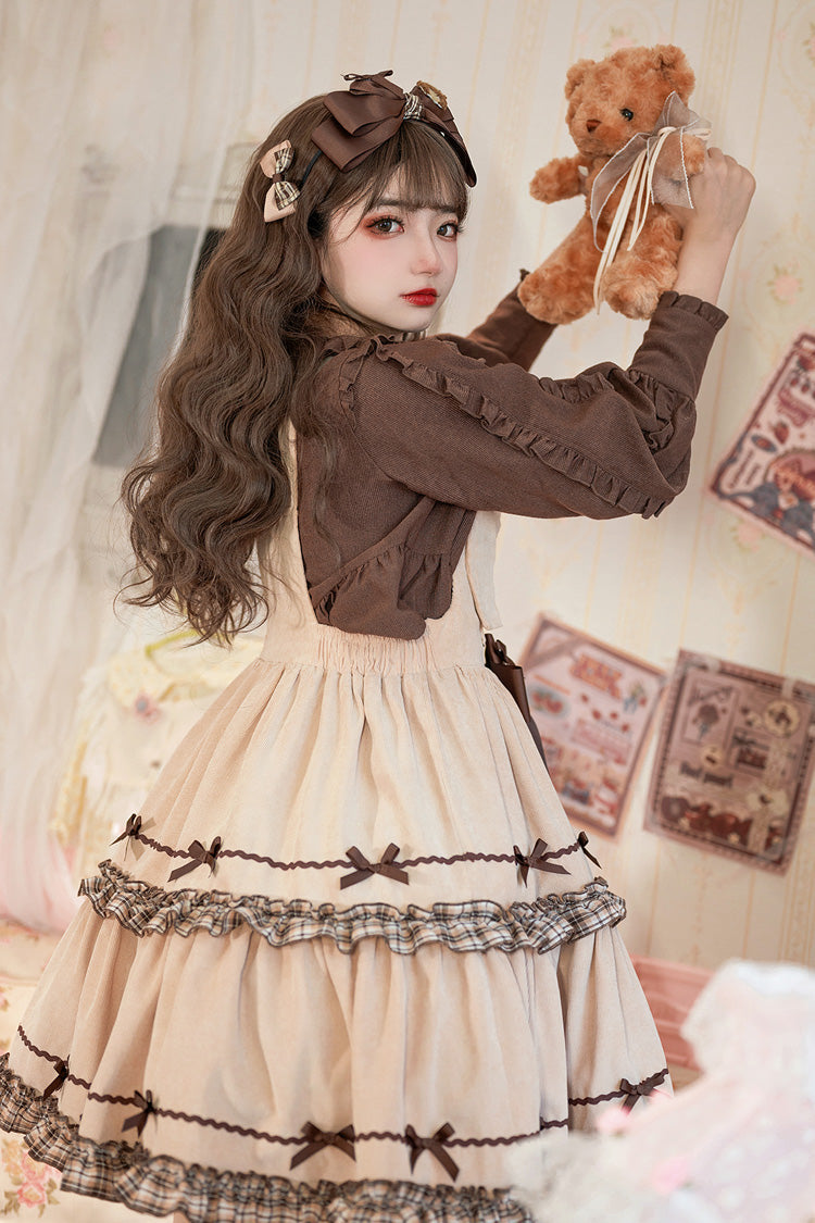 Sweet Lolita JSK - Cute Bear, Khaki, Layered, Bow Detail, Ruffled - additional product view 7