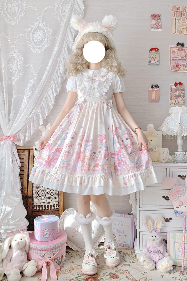 Sweet Lolita JSK - Cute Cat Print High, Ivory, High Waist, Printed, Bow Detail - additional product view 2