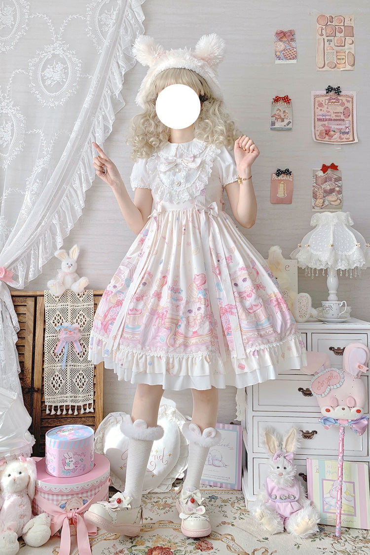 Sweet Lolita JSK - Cute Cat Print High, Ivory, High Waist, Printed, Bow Detail - additional product view 6