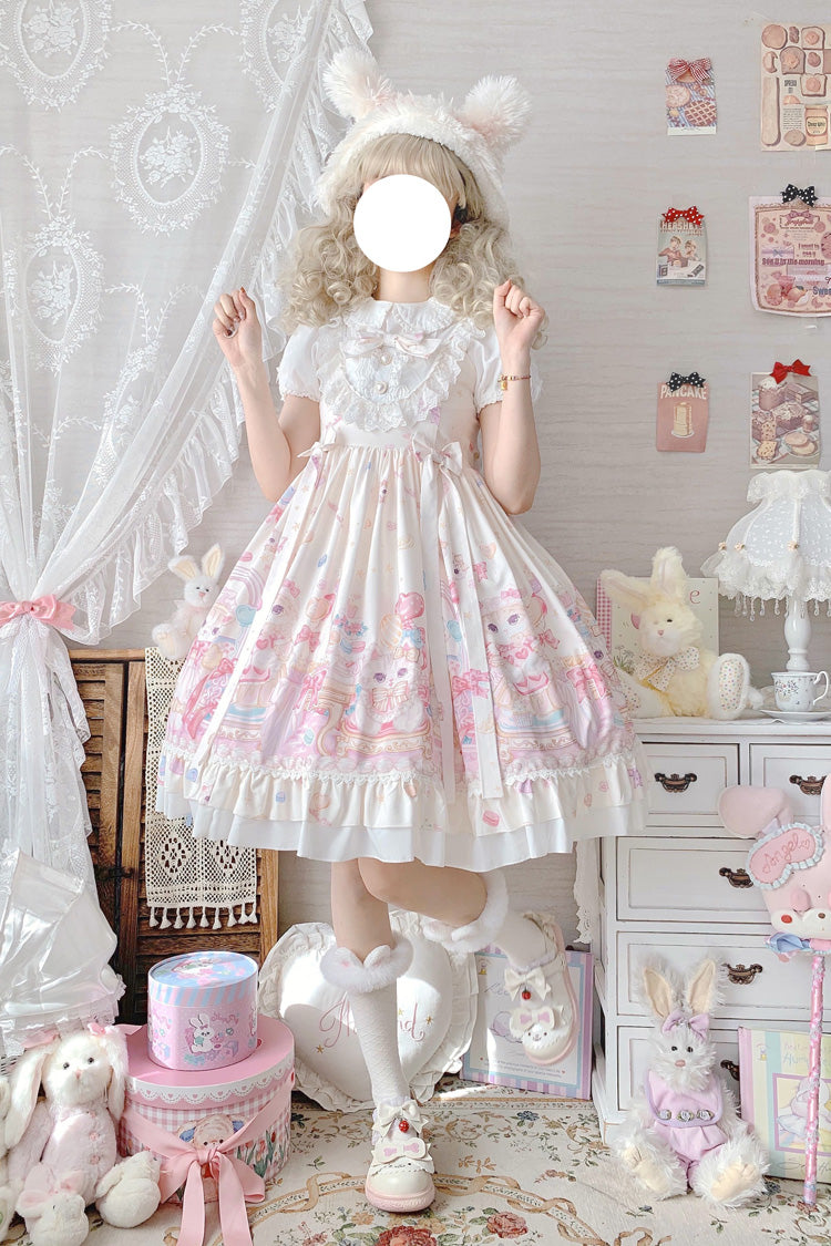 Sweet Lolita JSK - Cute Cat Print High, Ivory, High Waist, Printed, Bow Detail - additional product view 7