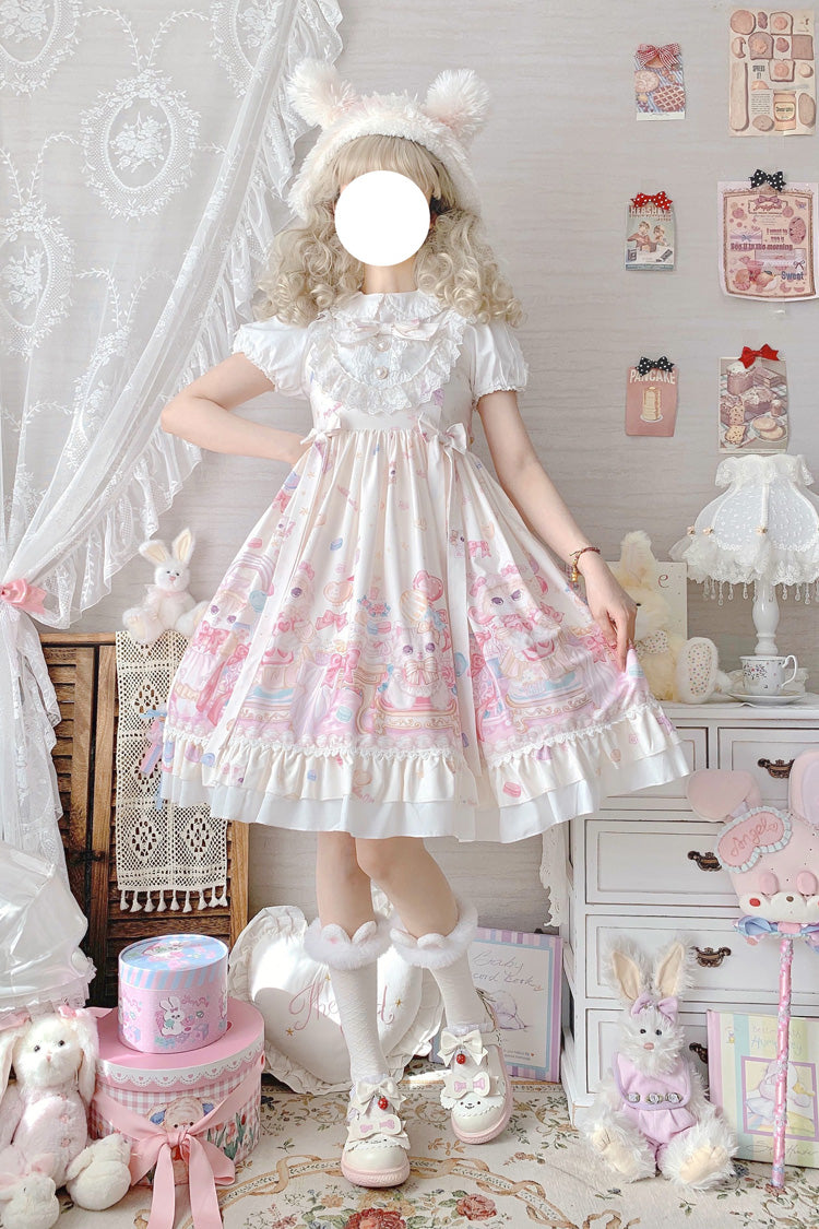 Sweet Lolita JSK - Cute Cat Print High, Ivory, High Waist, Printed, Bow Detail - additional product view 9