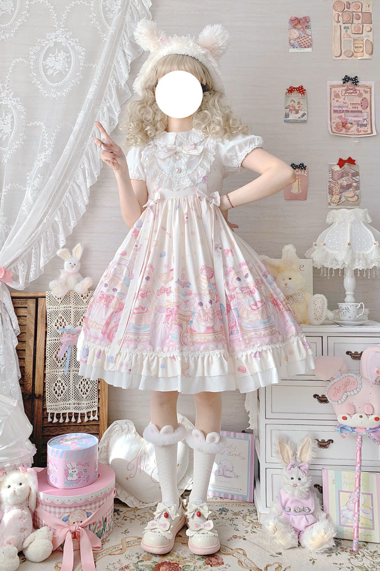 Sweet Lolita JSK - Cute Cat Print High, Ivory, High Waist, Printed, Bow Detail - additional product view 10