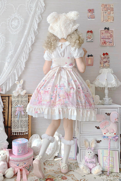 Sweet Lolita JSK - Cute Cat Print High, Ivory, High Waist, Printed, Bow Detail - additional product view 11