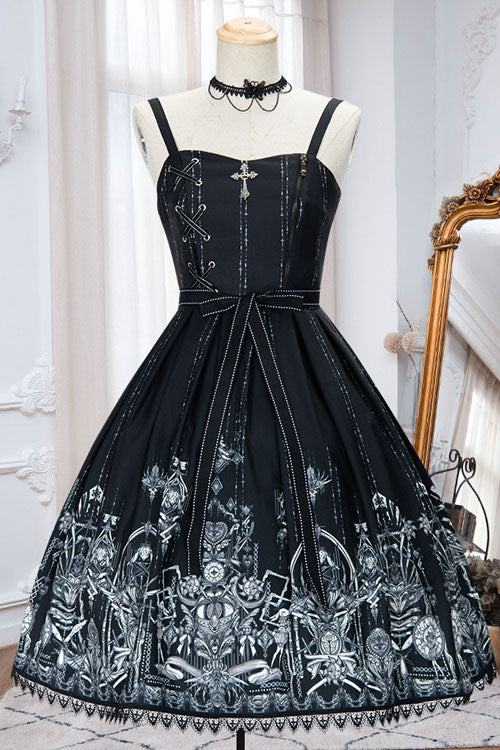 Sweet Lolita JSK - Dark Black Eye Of Red Heart, 2 Colors, Square Collar, High Waist - additional product view 4
