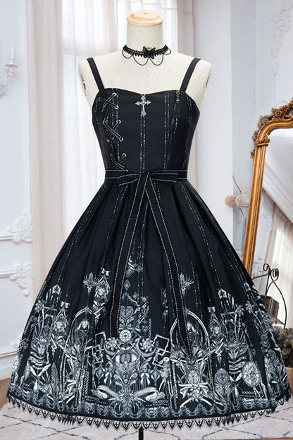 Sweet Lolita JSK - Dark Black Eye Of Red Heart, 2 Colors, Square Collar, High Waist - additional product view 4