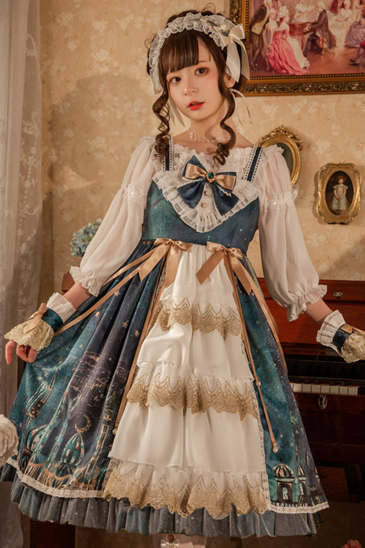 Sweet Lolita JSK - Dark Blue Night Of The Magic, Blue, Bow Detail, Classic Style - additional product view 2