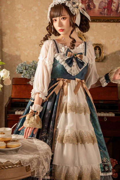 Sweet Lolita JSK - Dark Blue Night Of The Magic, Blue, Bow Detail, Classic Style - additional product view 3