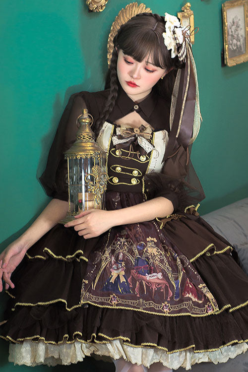 Sweet Lolita JSK - Dark Brown Japanese Country, Brown, Bow Detail, Ruffled, Classic Style - additional product view 2