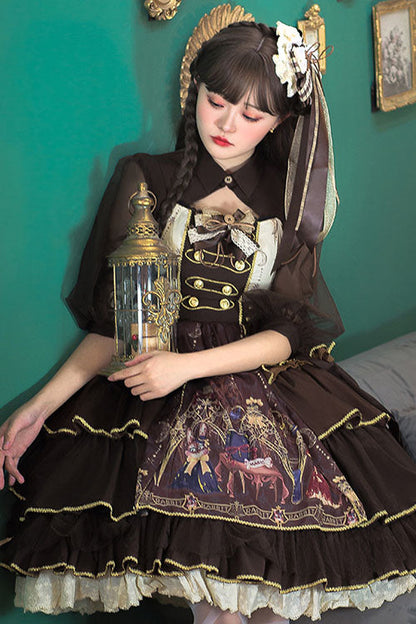 Sweet Lolita JSK - Dark Brown Japanese Country, Brown, Bow Detail, Ruffled, Classic Style - additional product view 2