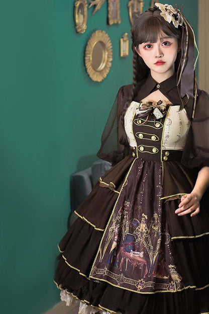 Sweet Lolita JSK - Dark Brown Japanese Country, Brown, Bow Detail, Ruffled, Classic Style - additional product view 3