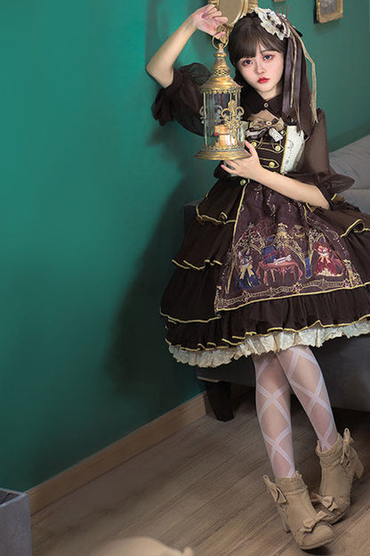 Sweet Lolita JSK - Dark Brown Japanese Country, Brown, Bow Detail, Ruffled, Classic Style - additional product view 4