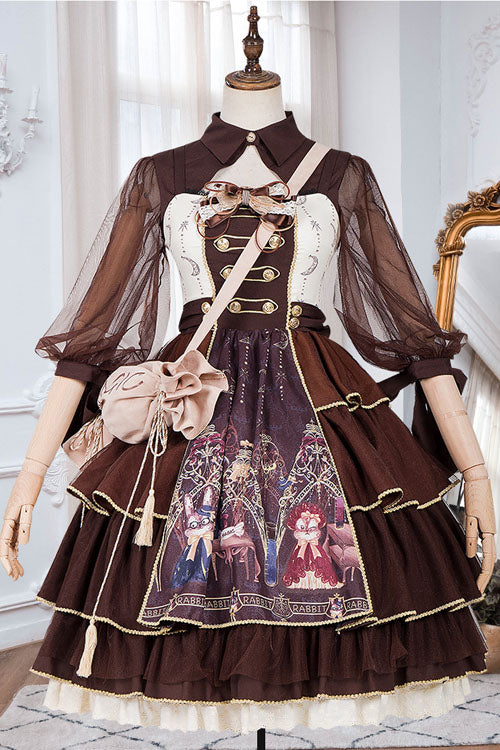 Sweet Lolita JSK - Dark Brown Japanese Country, Brown, Bow Detail, Ruffled, Classic Style - additional product view 5