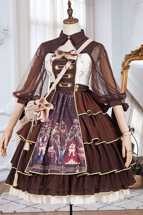 Sweet Lolita JSK - Dark Brown Japanese Country, Brown, Bow Detail, Ruffled, Classic Style - additional product view 6