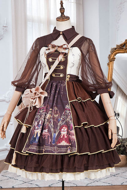 Sweet Lolita JSK - Dark Brown Japanese Country, Brown, Bow Detail, Ruffled, Classic Style - additional product view 6