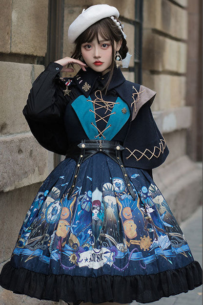 Sweet Lolita JSK - Dark Bule Sea Of Abyss Japanese, Blue, Classic Style, Ruffled - additional product view 2