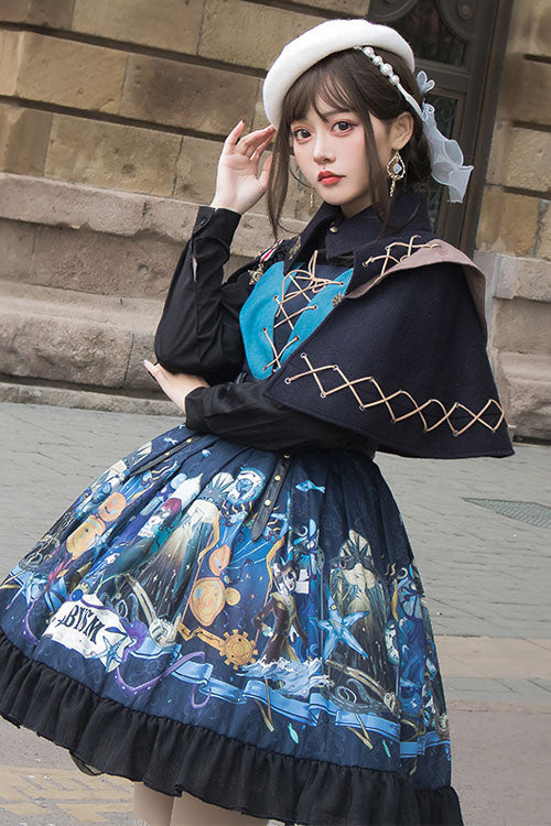 Sweet Lolita JSK - Dark Bule Sea Of Abyss Japanese, Blue, Classic Style, Ruffled - additional product view 4