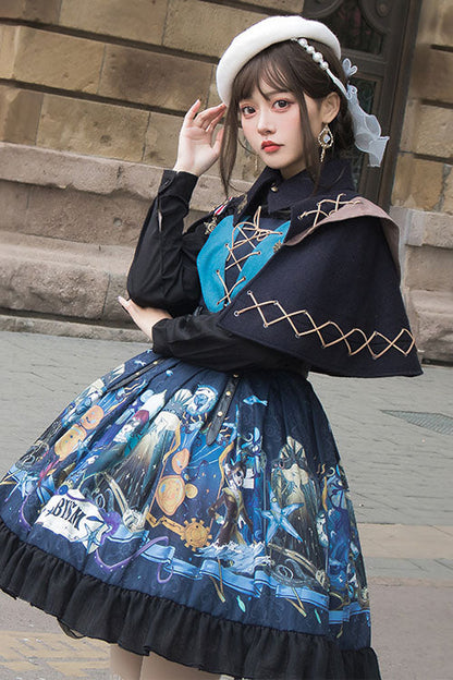 Sweet Lolita JSK - Dark Bule Sea Of Abyss Japanese, Blue, Classic Style, Ruffled - additional product view 4
