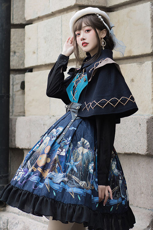 Sweet Lolita JSK - Dark Bule Sea Of Abyss Japanese, Blue, Classic Style, Ruffled - additional product view 5