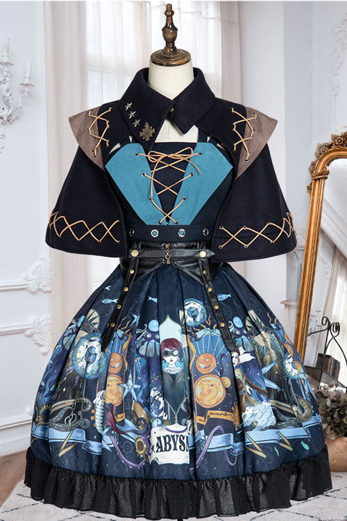 Sweet Lolita JSK - Dark Bule Sea Of Abyss Japanese, Blue, Classic Style, Ruffled - additional product view 6
