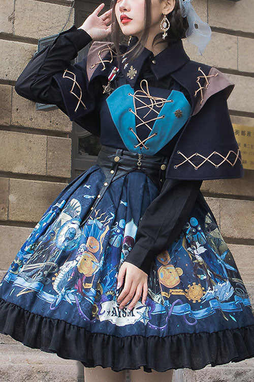 Sweet Lolita JSK - Dark Bule Sea Of Abyss Japanese, Blue, Classic Style, Ruffled - main product image