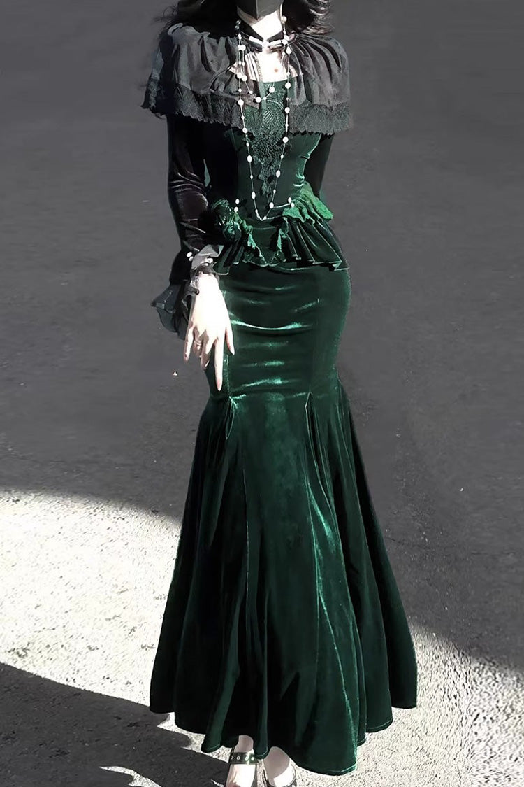 Sweet Lolita JSK - Dark Forest, Green, Fishtail Silhouette, Ruffled, Embroidered - additional product view 3