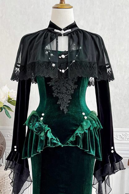 Sweet Lolita JSK - Dark Forest, Green, Fishtail Silhouette, Ruffled, Embroidered - additional product view 4