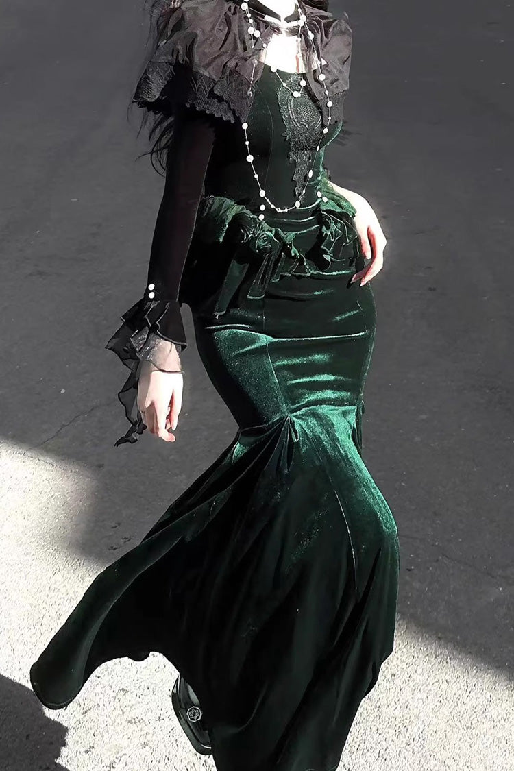 Sweet Lolita JSK - Dark Forest, Green, Fishtail Silhouette, Ruffled, Embroidered - additional product view 5