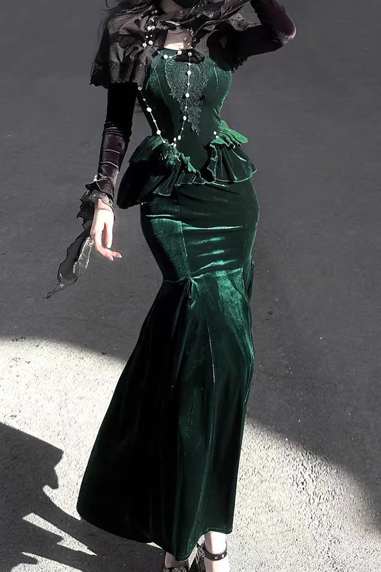 Sweet Lolita JSK - Dark Forest, Green, Fishtail Silhouette, Ruffled, Embroidered - additional product view 6