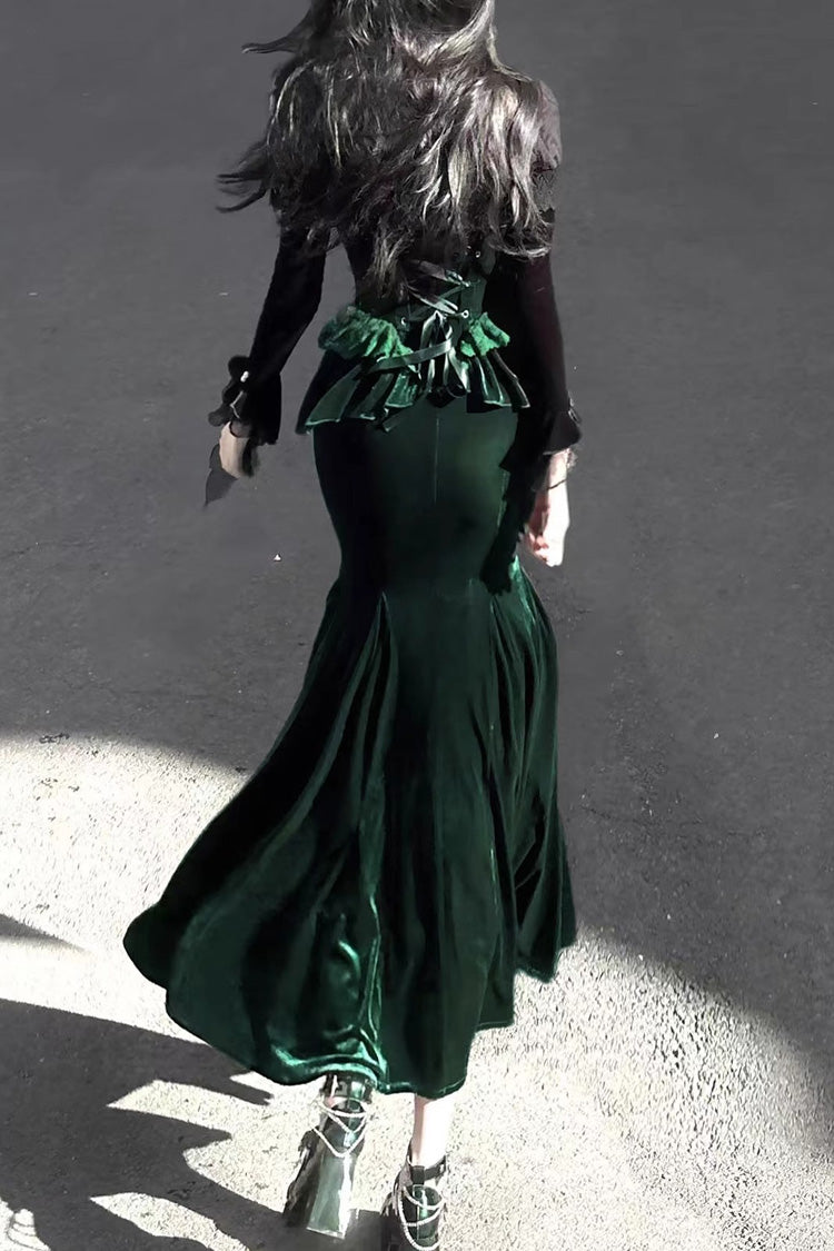 Sweet Lolita JSK - Dark Forest, Green, Fishtail Silhouette, Ruffled, Embroidered - additional product view 7
