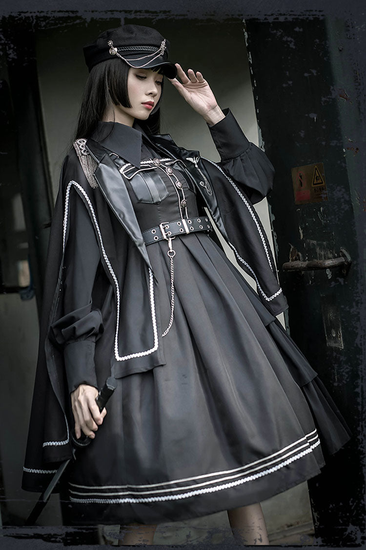 Sweet Lolita JSK - Dark V Neck, Black, Gothic Style, Bow Detail - additional product view 2
