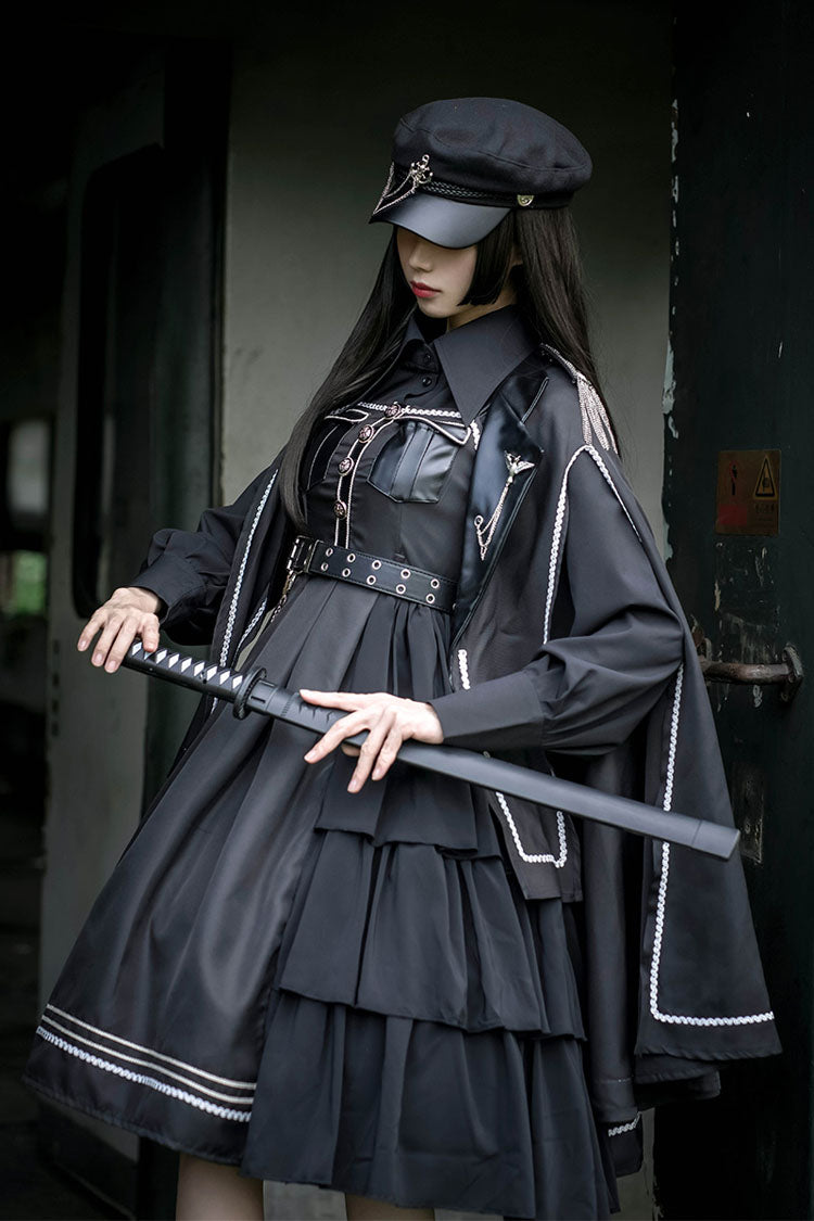 Sweet Lolita JSK - Dark V Neck, Black, Gothic Style, Bow Detail - additional product view 3