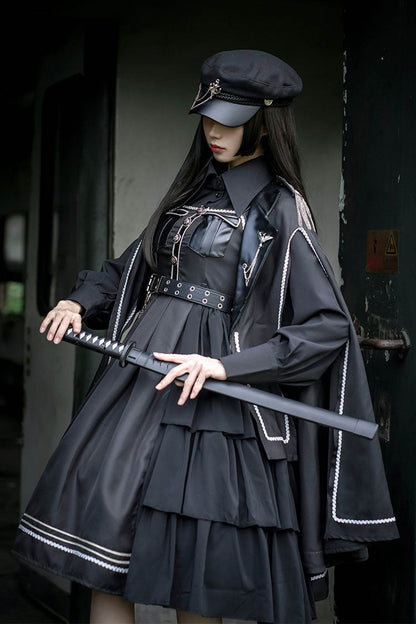 Sweet Lolita JSK - Dark V Neck, Black, Gothic Style, Bow Detail - additional product view 3