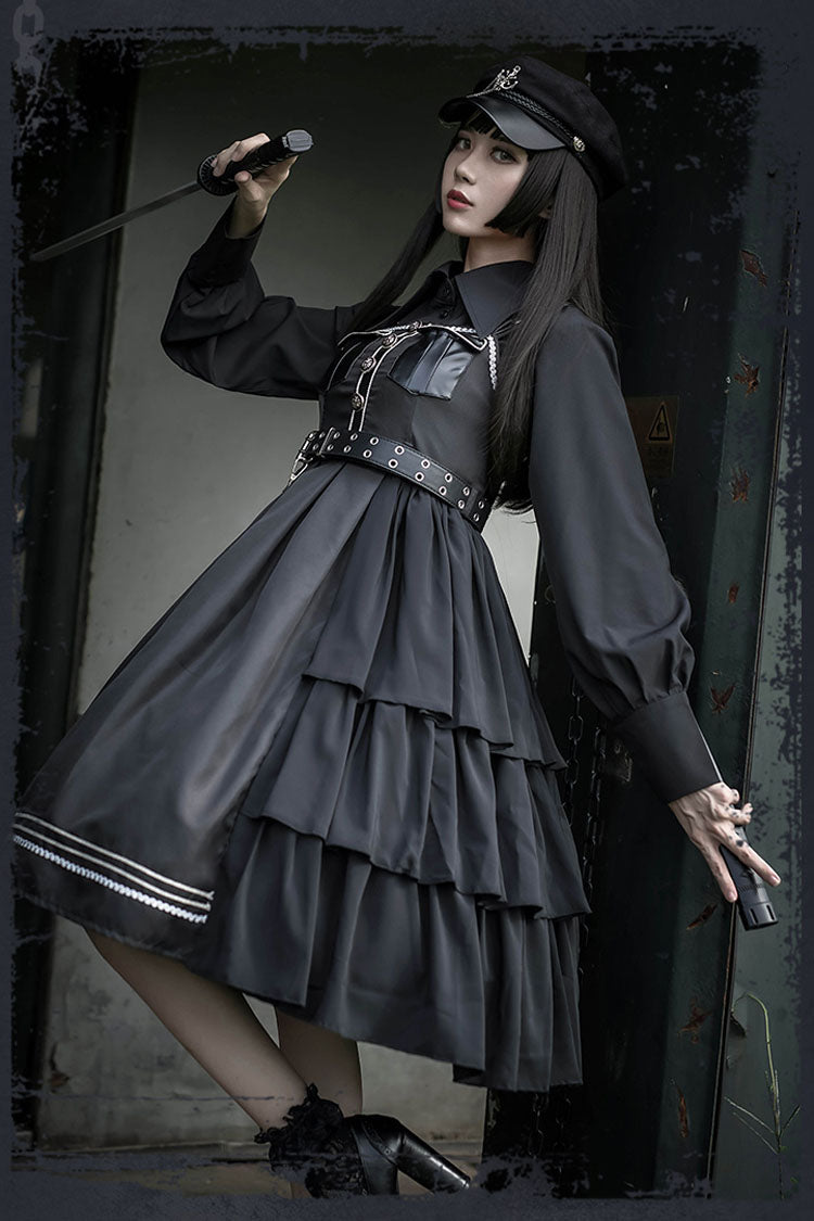 Sweet Lolita JSK - Dark V Neck, Black, Gothic Style, Bow Detail - additional product view 4