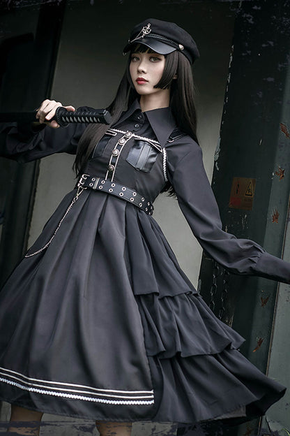 Sweet Lolita JSK - Dark V Neck, Black, Gothic Style, Bow Detail - additional product view 5