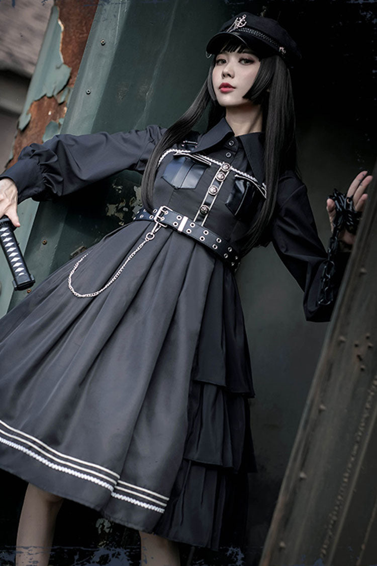 Sweet Lolita JSK - Dark V Neck, Black, Gothic Style, Bow Detail - additional product view 6