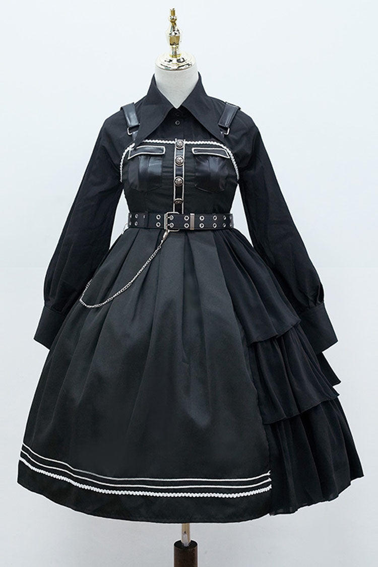Sweet Lolita JSK - Dark V Neck, Black, Gothic Style, Bow Detail - main product image