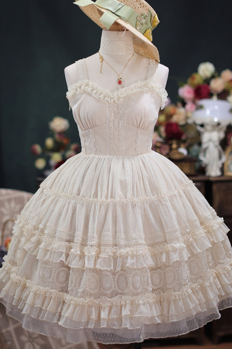 Sweet Lolita JSK - Dream Bouquet Elegant French, 4 Colors, Layered, Ruffled - S Ivory / M Ivory / L Ivory option