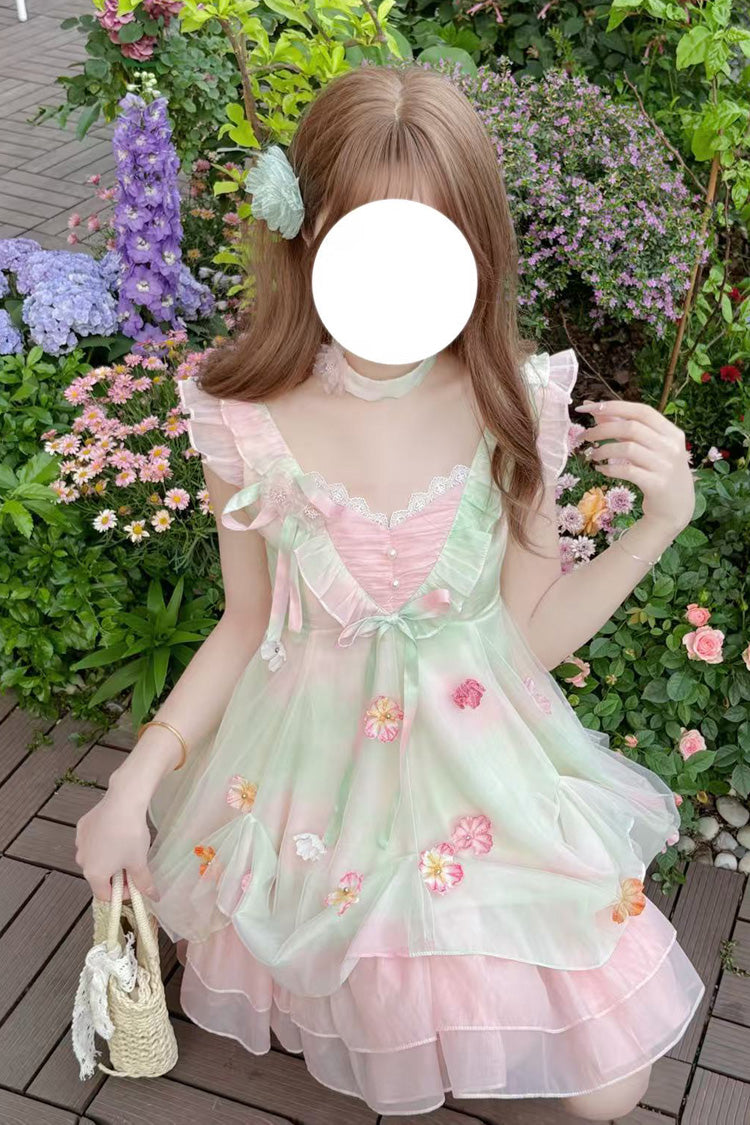 Sweet Lolita JSK - Dream Of Flowers, 2 Colors, Lace Trim, Ruffled, Printed - additional product view 2
