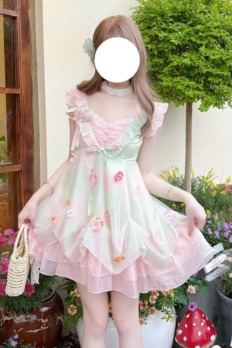 Sweet Lolita JSK - Dream Of Flowers, 2 Colors, Lace Trim, Ruffled, Printed - additional product view 3