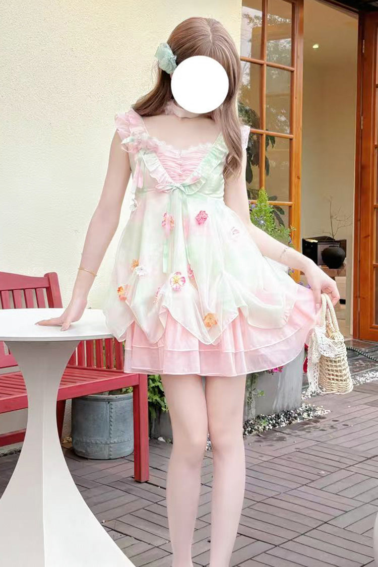Sweet Lolita JSK - Dream Of Flowers, 2 Colors, Lace Trim, Ruffled, Printed - additional product view 4