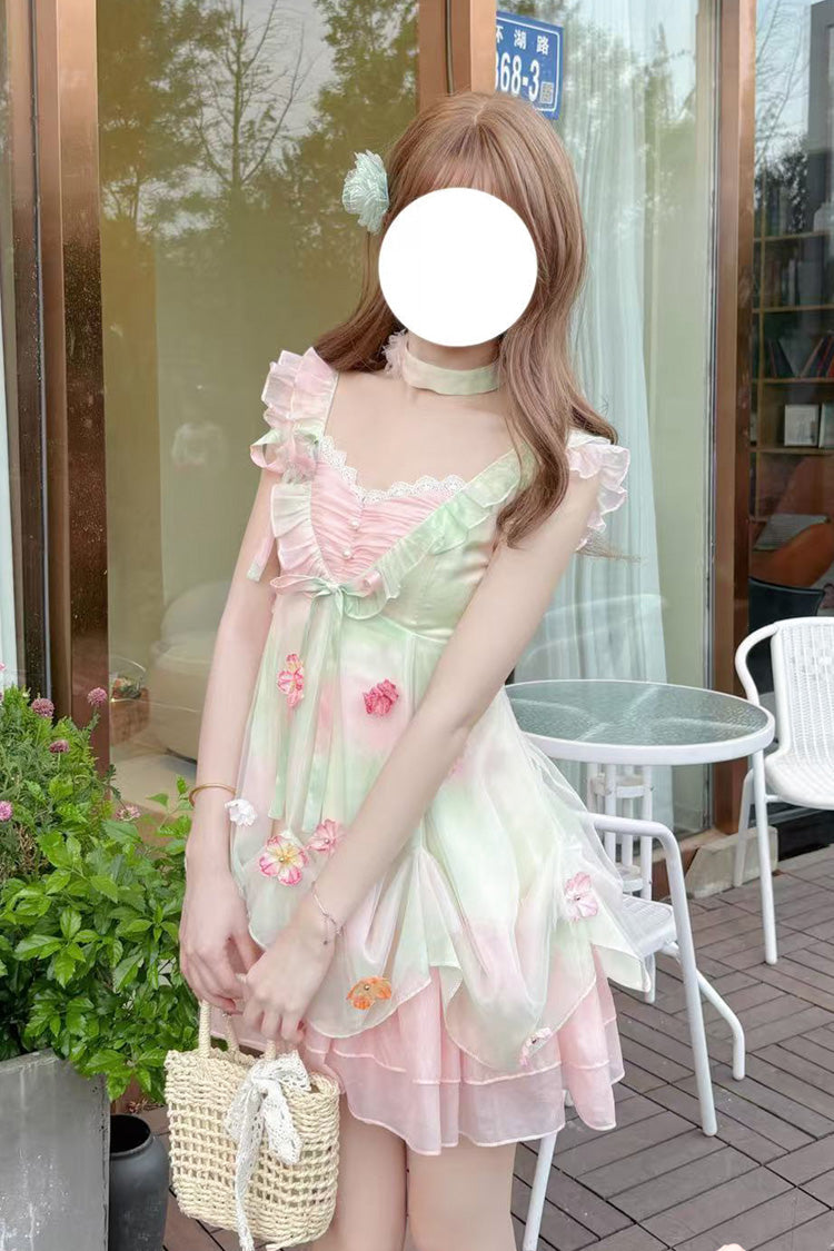 Sweet Lolita JSK - Dream Of Flowers, 2 Colors, Lace Trim, Ruffled, Printed - additional product view 5