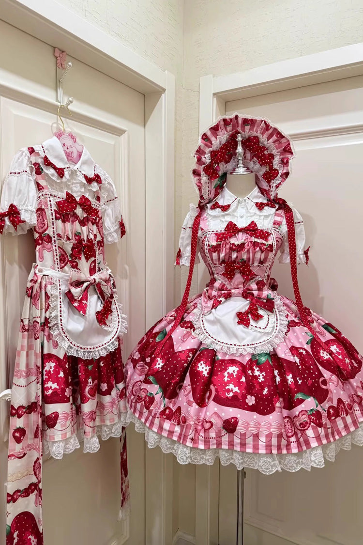 Sweet Lolita JSK - Dream To Strawberry, 4 Colors, Bow Detail, Lace Trim, Ruffled - additional product view 8
