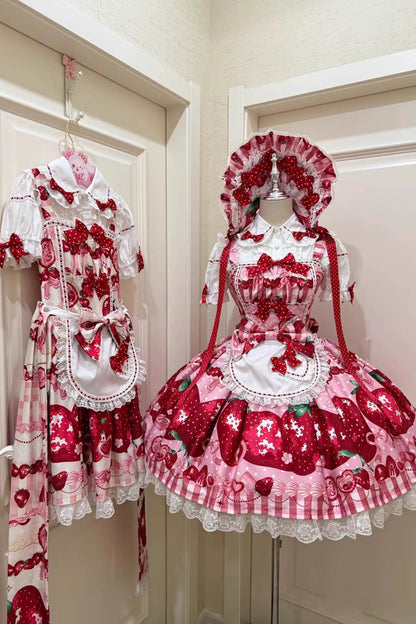 Sweet Lolita JSK - Dream To Strawberry, 4 Colors, Bow Detail, Lace Trim, Ruffled - additional product view 8