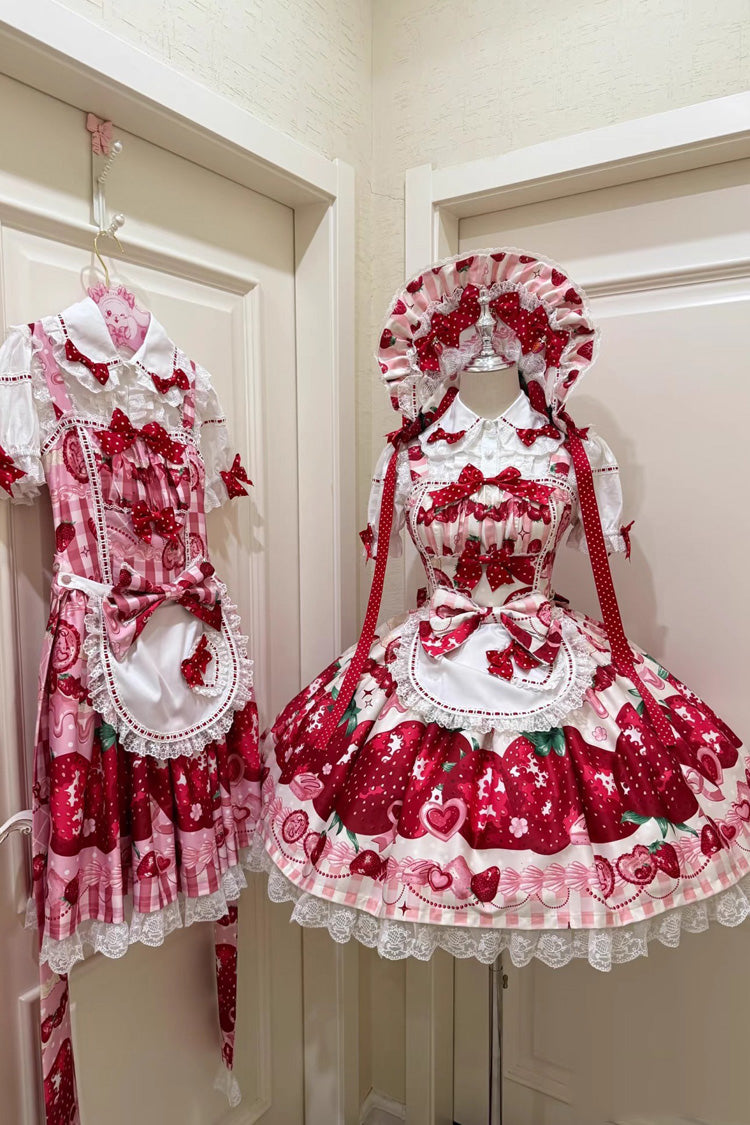 Sweet Lolita JSK - Dream To Strawberry, 4 Colors, Bow Detail, Lace Trim, Ruffled - additional product view 9