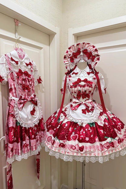 Sweet Lolita JSK - Dream To Strawberry, 4 Colors, Bow Detail, Lace Trim, Ruffled - additional product view 9
