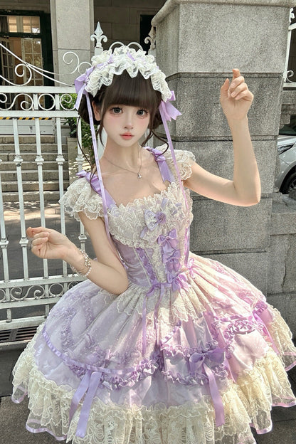 Sweet Lolita JSK - Dreaming Butterfly, Purple, Ruffled, Layered, Bow Detail - additional product view 2