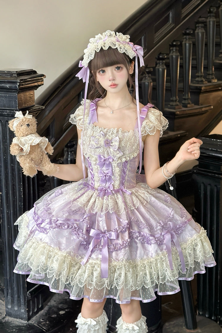 Sweet Lolita JSK - Dreaming Butterfly, Purple, Ruffled, Layered, Bow Detail - additional product view 4