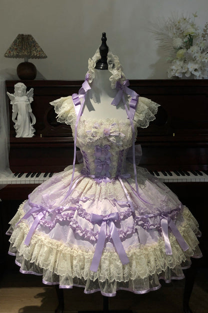 Sweet Lolita JSK - Dreaming Butterfly, Purple, Ruffled, Layered, Bow Detail - additional product view 5
