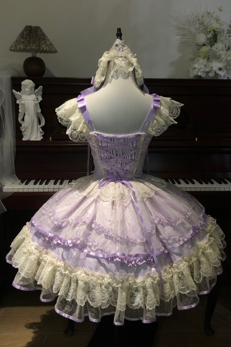 Sweet Lolita JSK - Dreaming Butterfly, Purple, Ruffled, Layered, Bow Detail - additional product view 6