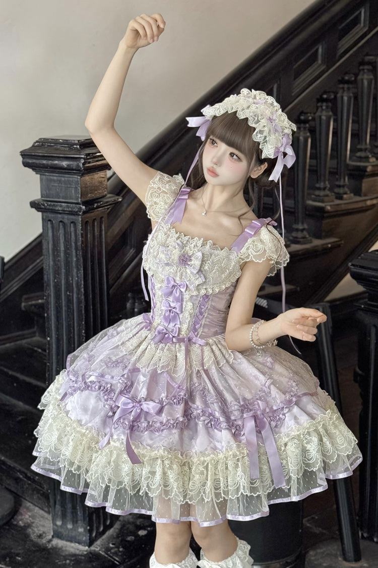 Sweet Lolita JSK - Dreaming Butterfly, Purple, Ruffled, Layered, Bow Detail - additional product view 7